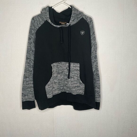 Ariat Pullover Mens XXL Hoodie Digital Camo Black Gray Patriot USA Flag Work Top - Picture 2 of 9